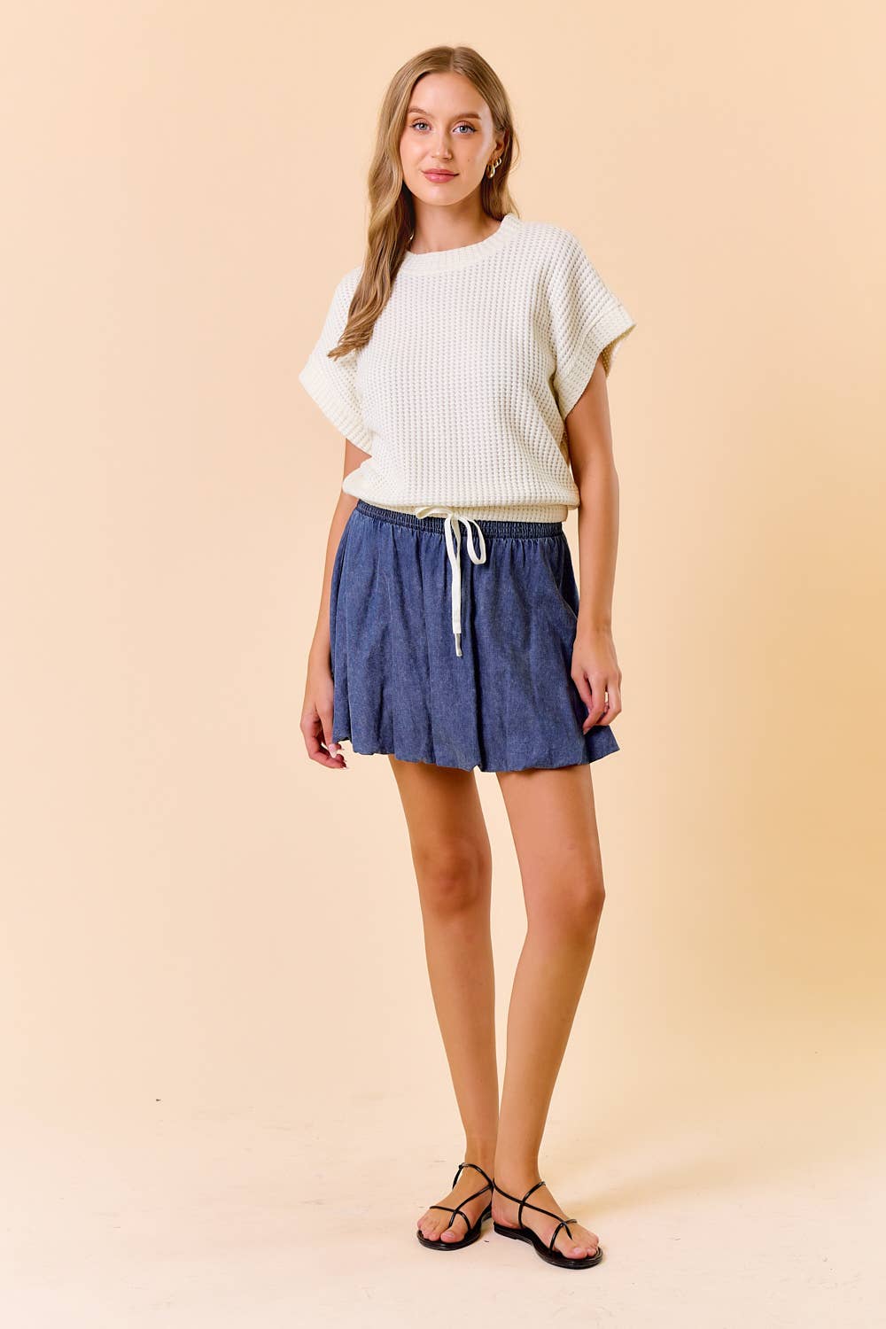Waffle Dolman Sleeve Top-Ivory