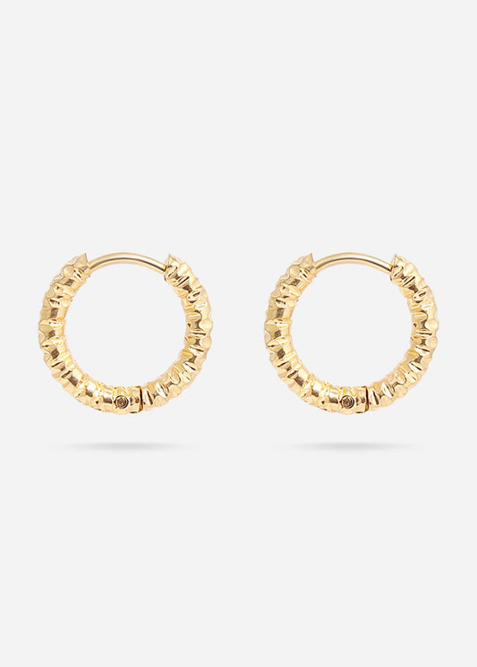 18K Gold PVD Stainless Steel Textured Huggie Hoop Earrings 15mm