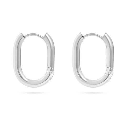 18K Gold PVD Stainless Steel Oval Huggie Earrings: Stainless / 15mm