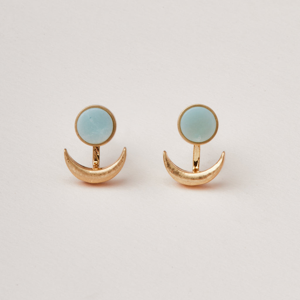 Stone Moon Phase Ear Jacket-Amazonite/Gold