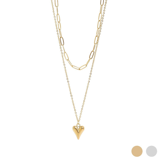 Layered Chain Heart Charm Necklace