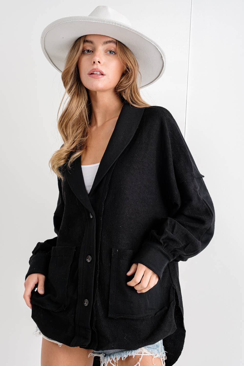Raw Edge Side Slit Blazer