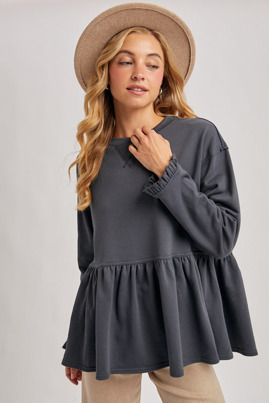 Charcoal Peplum Sweatshirt