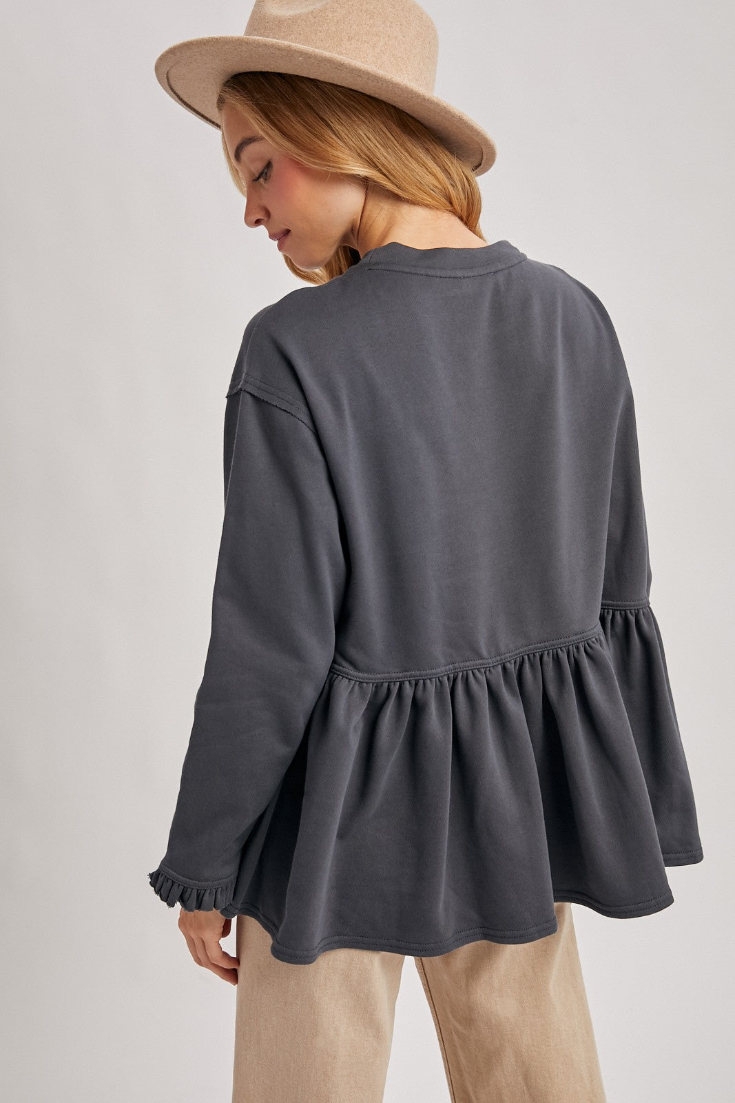 Charcoal Peplum Sweatshirt