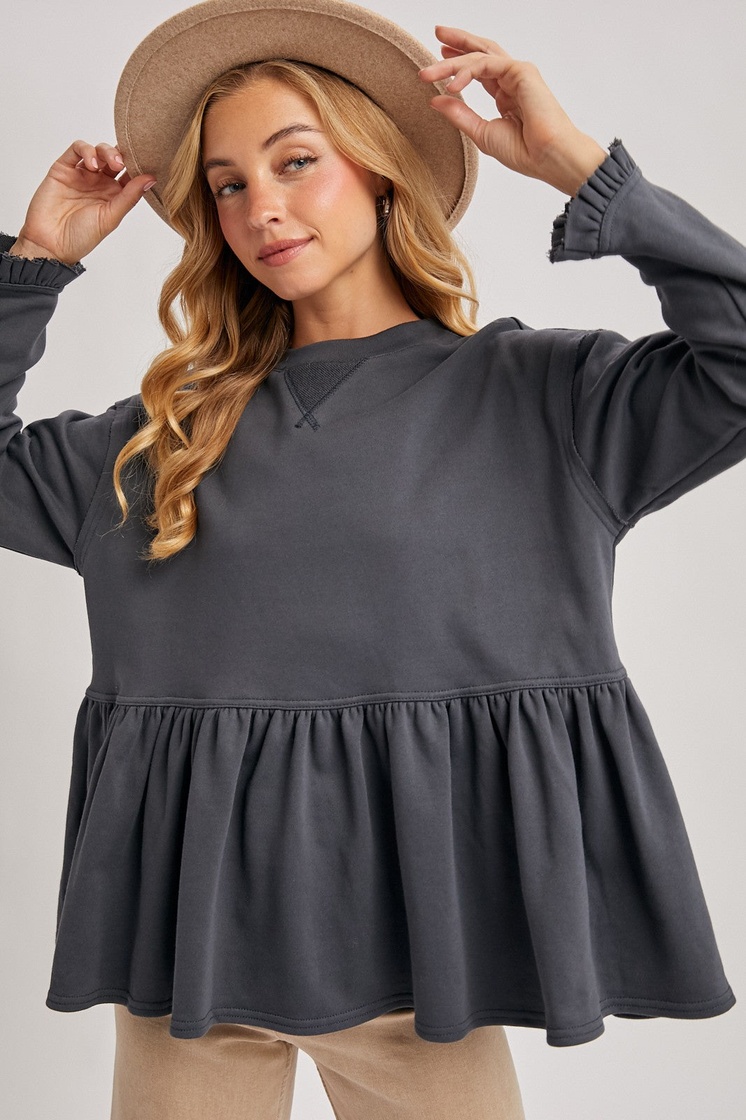 Charcoal Peplum Sweatshirt