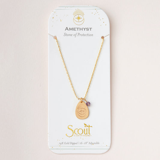 Stone Intention Charm Necklace - Amethyst/Gold