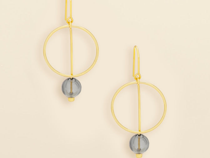 Refined Glass Drop Earrings - Smoke/Gold