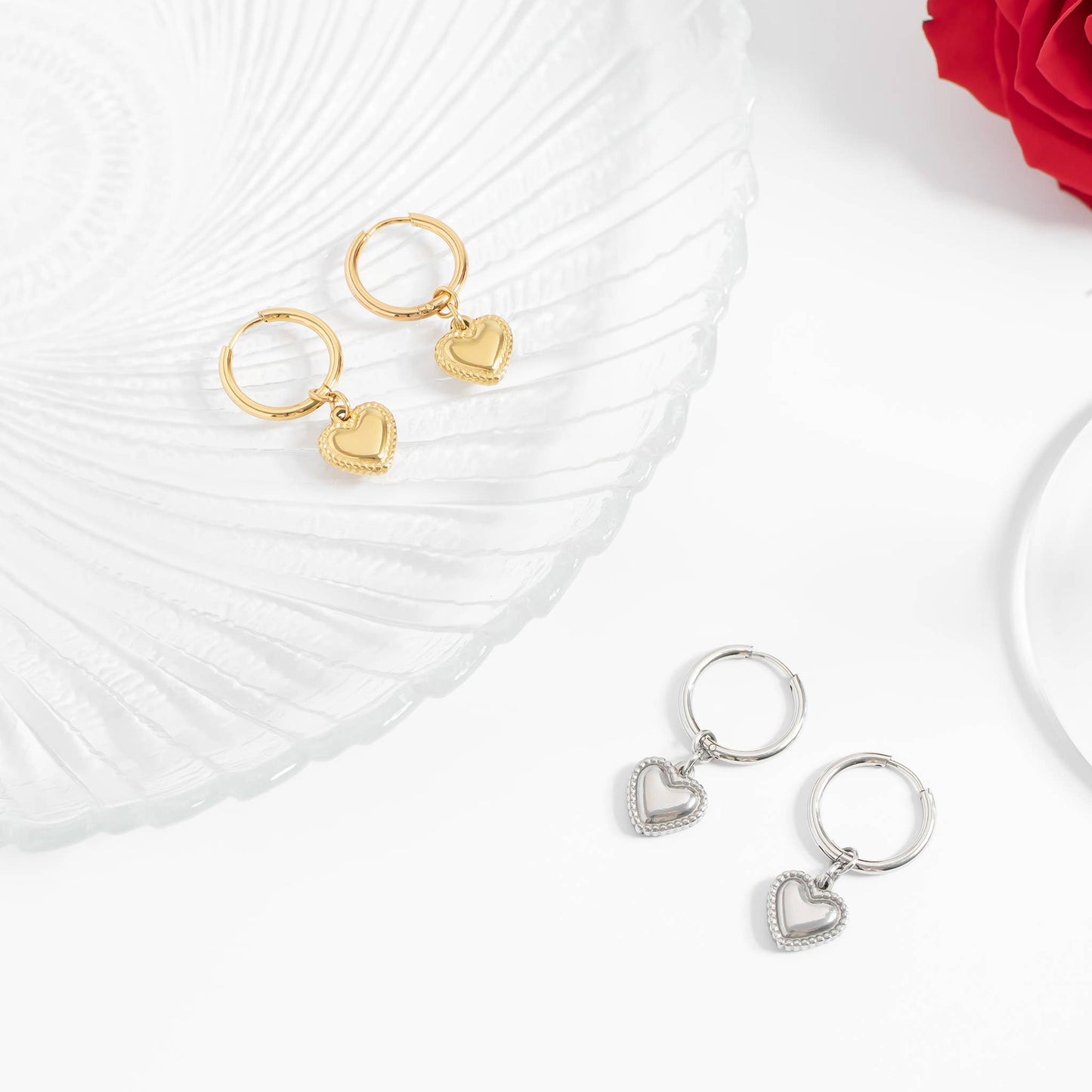 Heart Pendant Hoop Earrings