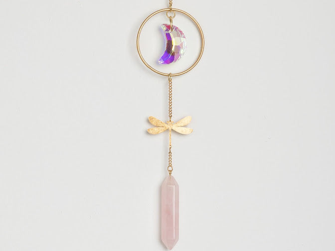 Stone Suncatcher - Dragonfly/Rose Quartz