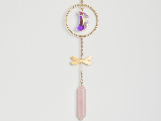 Stone Suncatcher - Dragonfly/Rose Quartz