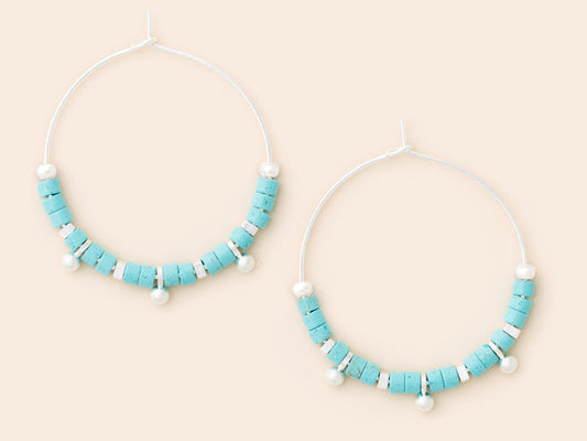 Stone Disc Hoop Earring - Turquoise/Silver