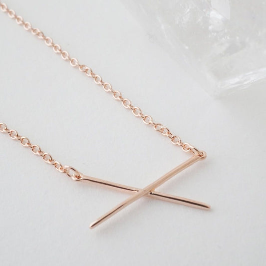 X Bar Necklace-Rose Gold