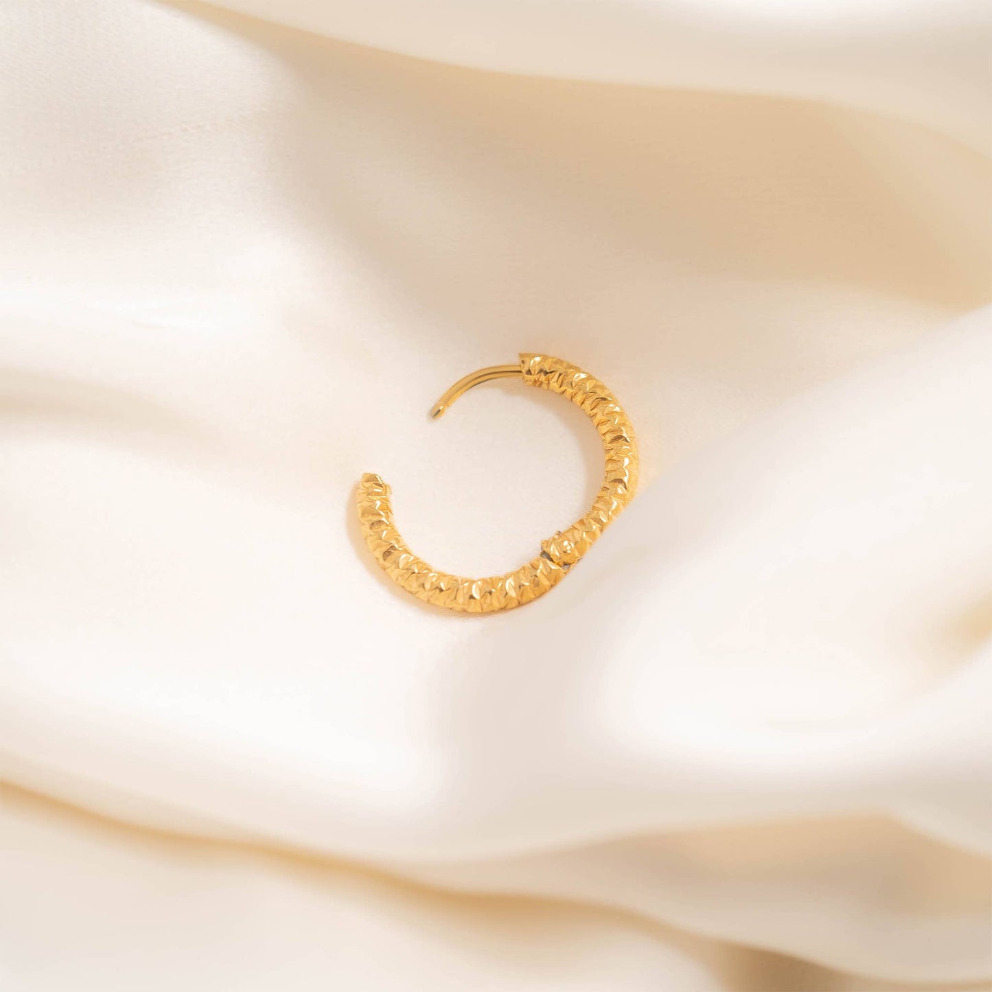 18K Gold PVD Stainless Steel Textured Huggie Hoop Earrings 17mm