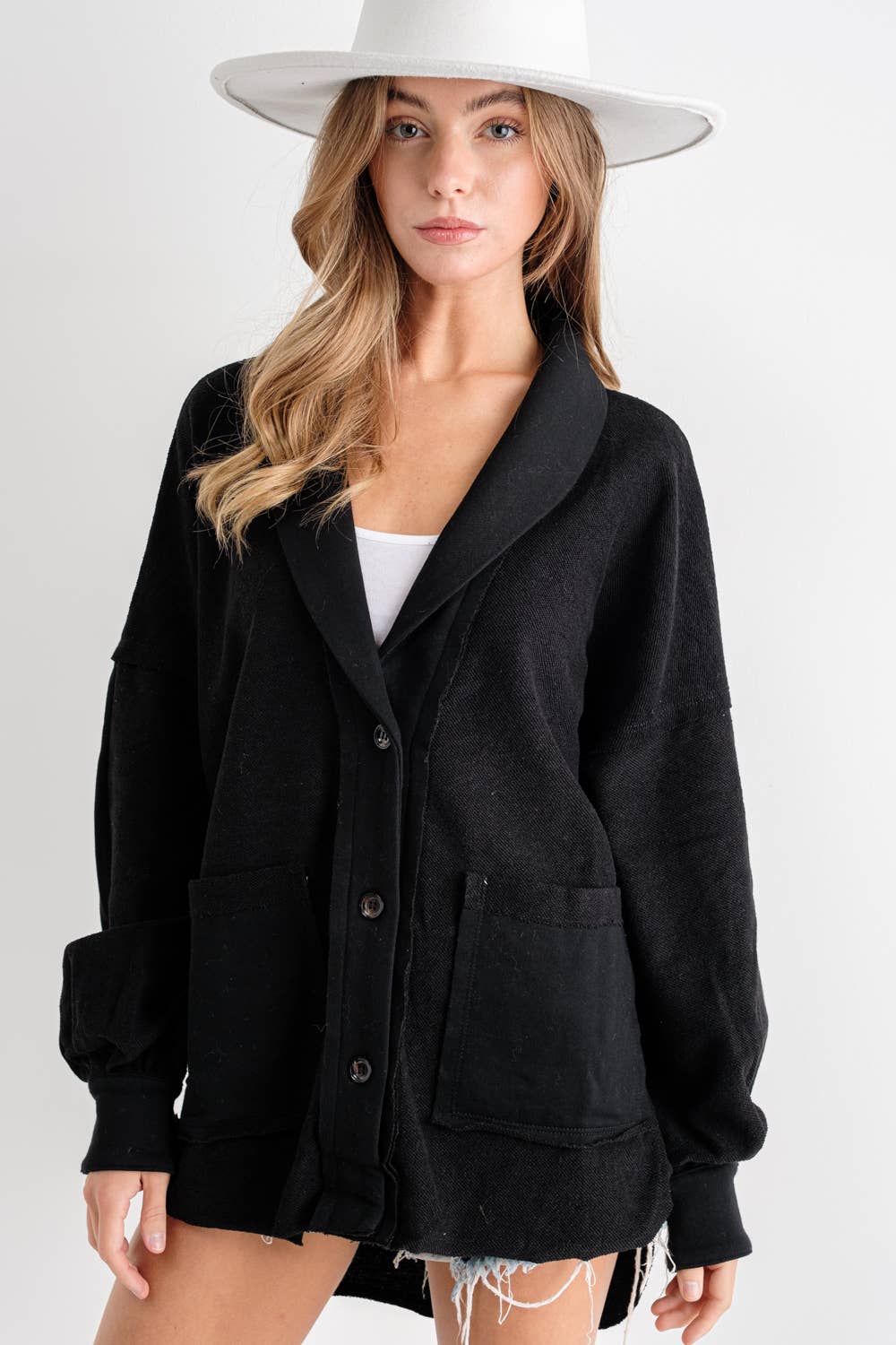 Raw Edge Side Slit Blazer