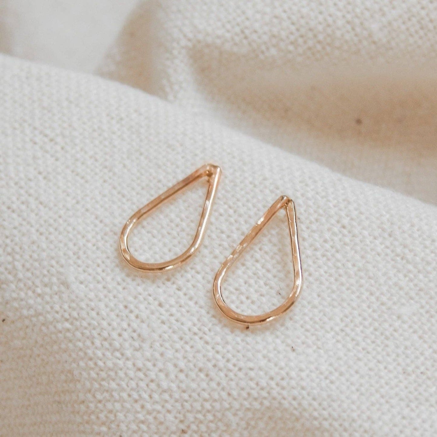 Hammered Teardrop Stud Earrings - Hypoallergenic, Minimalist: Gold