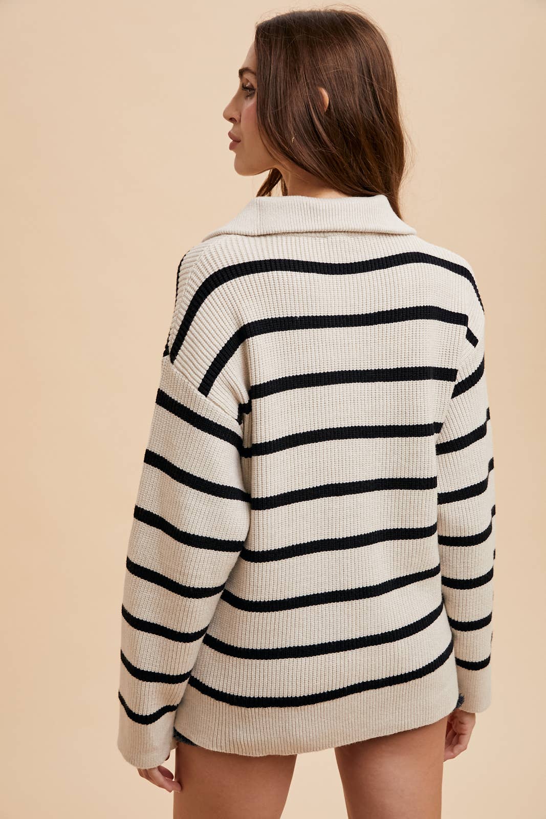 STRIPED HALF ZIP KNITTED PULLOVER