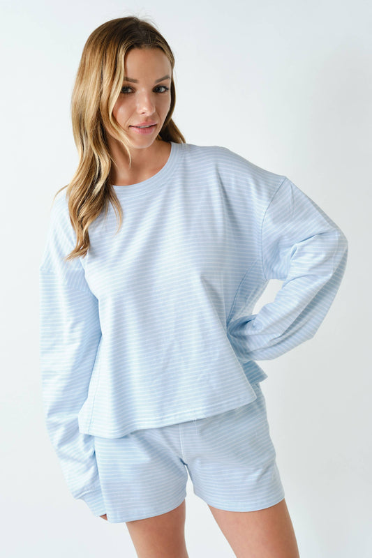 Boardwalk Stripe Crewneck-Blue Haze
