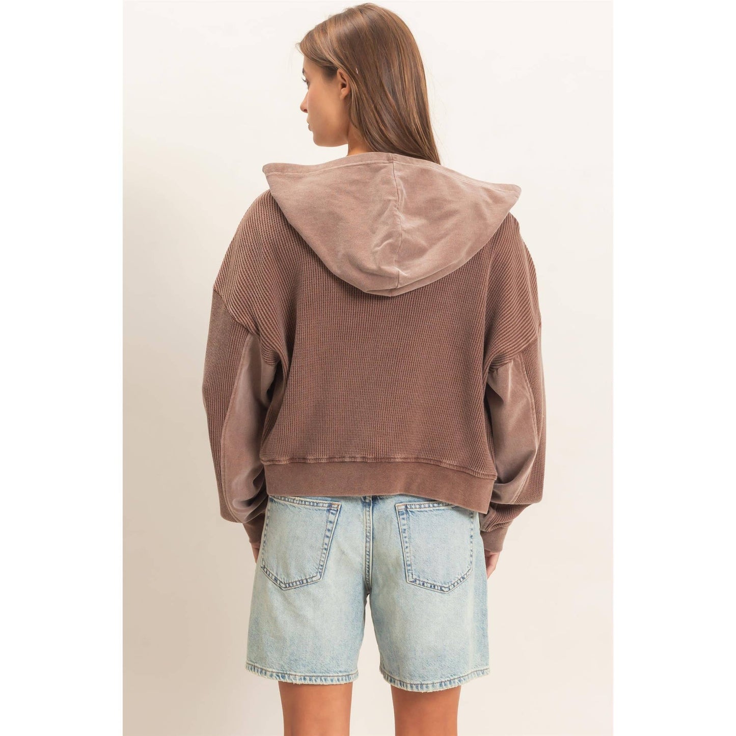 Acid Wash Waffle Knit Zip Up