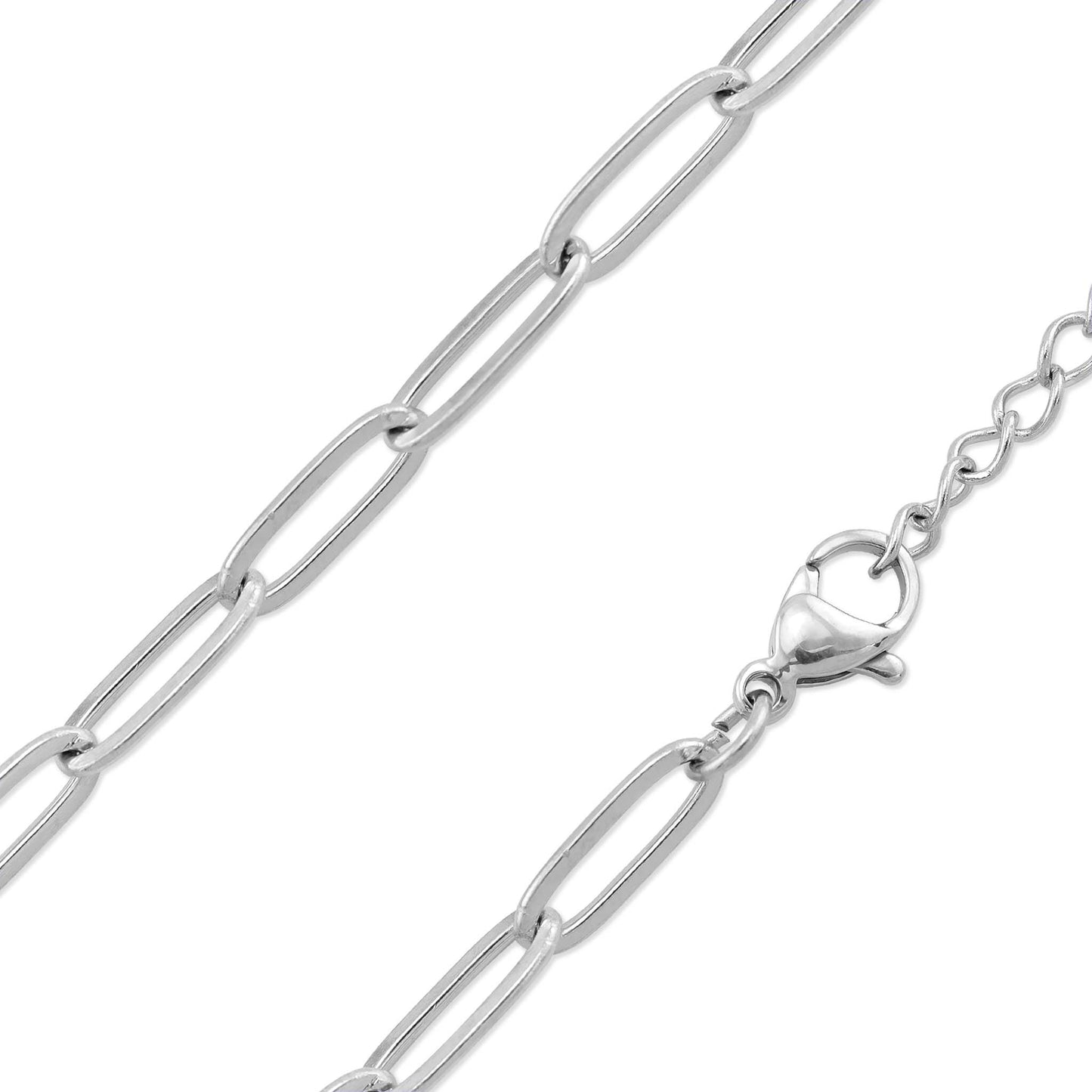 Stainless Steel Paperclip Chain Necklace: 14+02” / 4mm