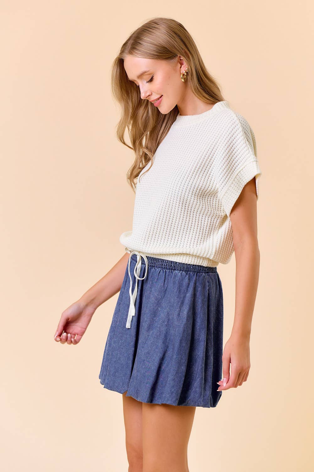 Waffle Dolman Sleeve Top-Ivory