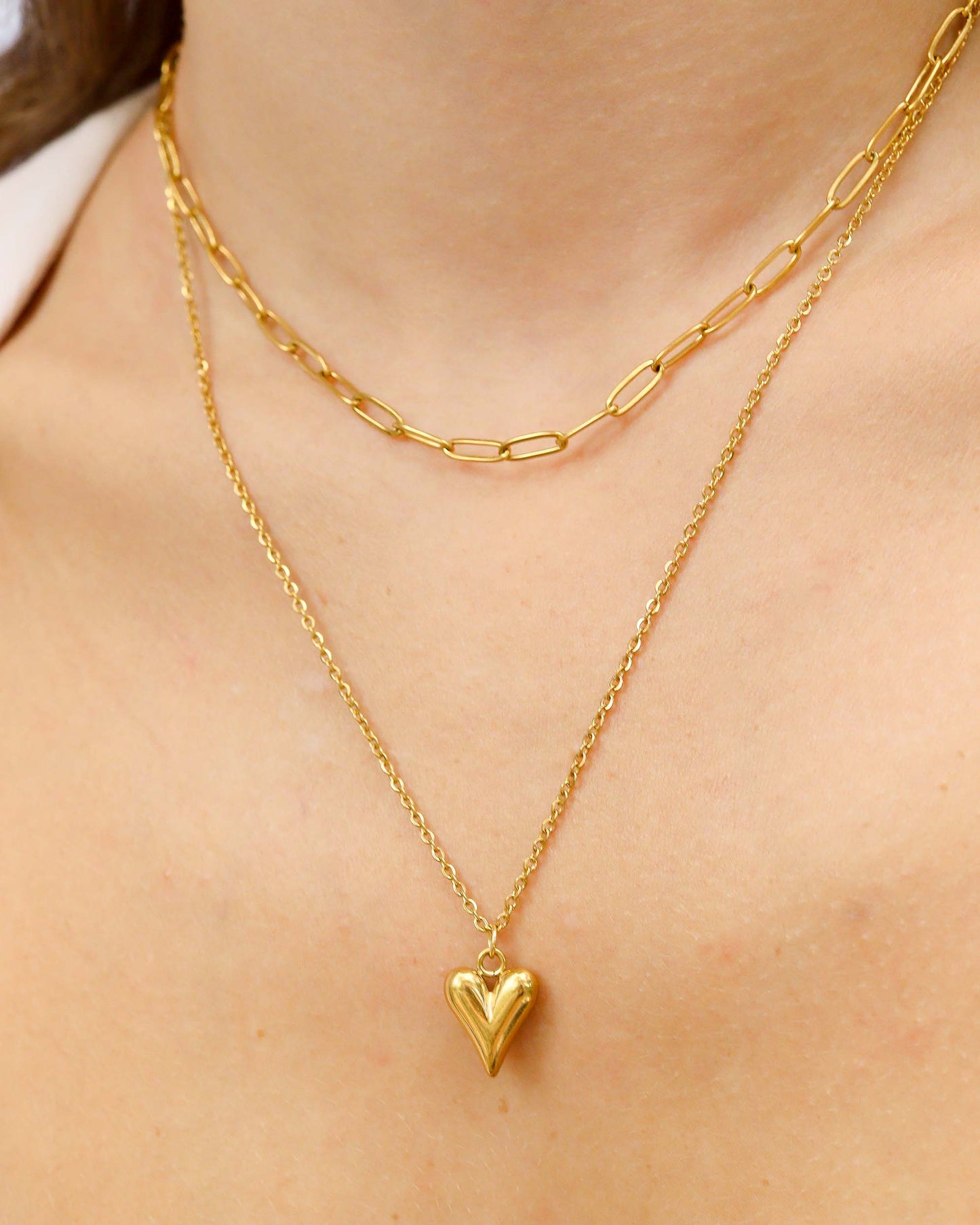 Layered Chain Heart Charm Necklace