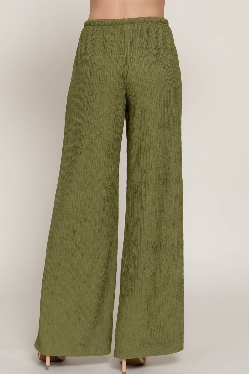 Olive Crinkle Knit Long Pants
