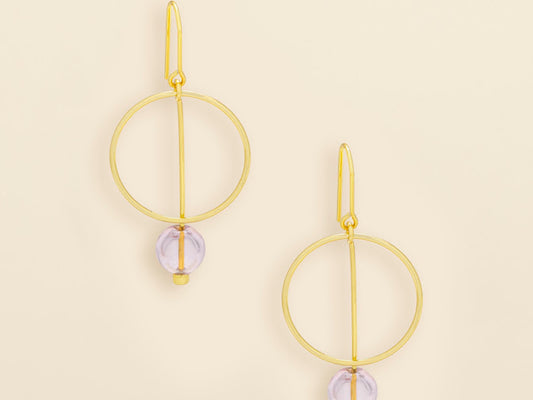 Refined Glass Drop Earrings - Pink/Gold
