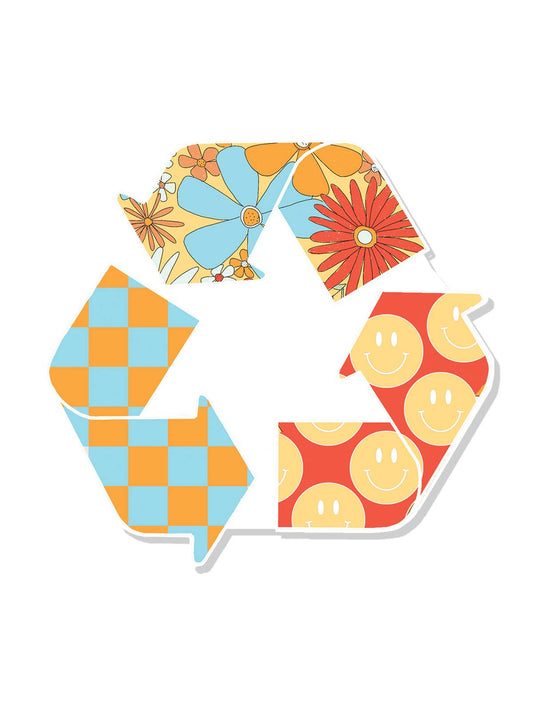 Retro Smiley Face Recycle Vinyl Sticker