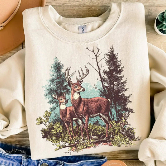 Vintage Look Whitetail Deer Sweatshirt