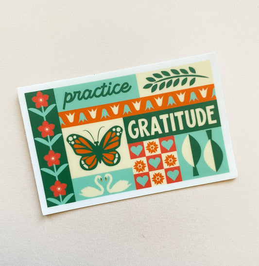 Practice Gratitude Quit Pattern Vinyl  Sticker