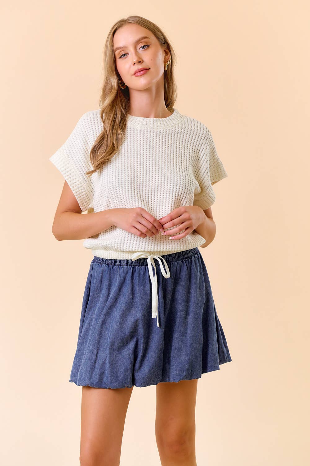 Waffle Dolman Sleeve Top-Ivory