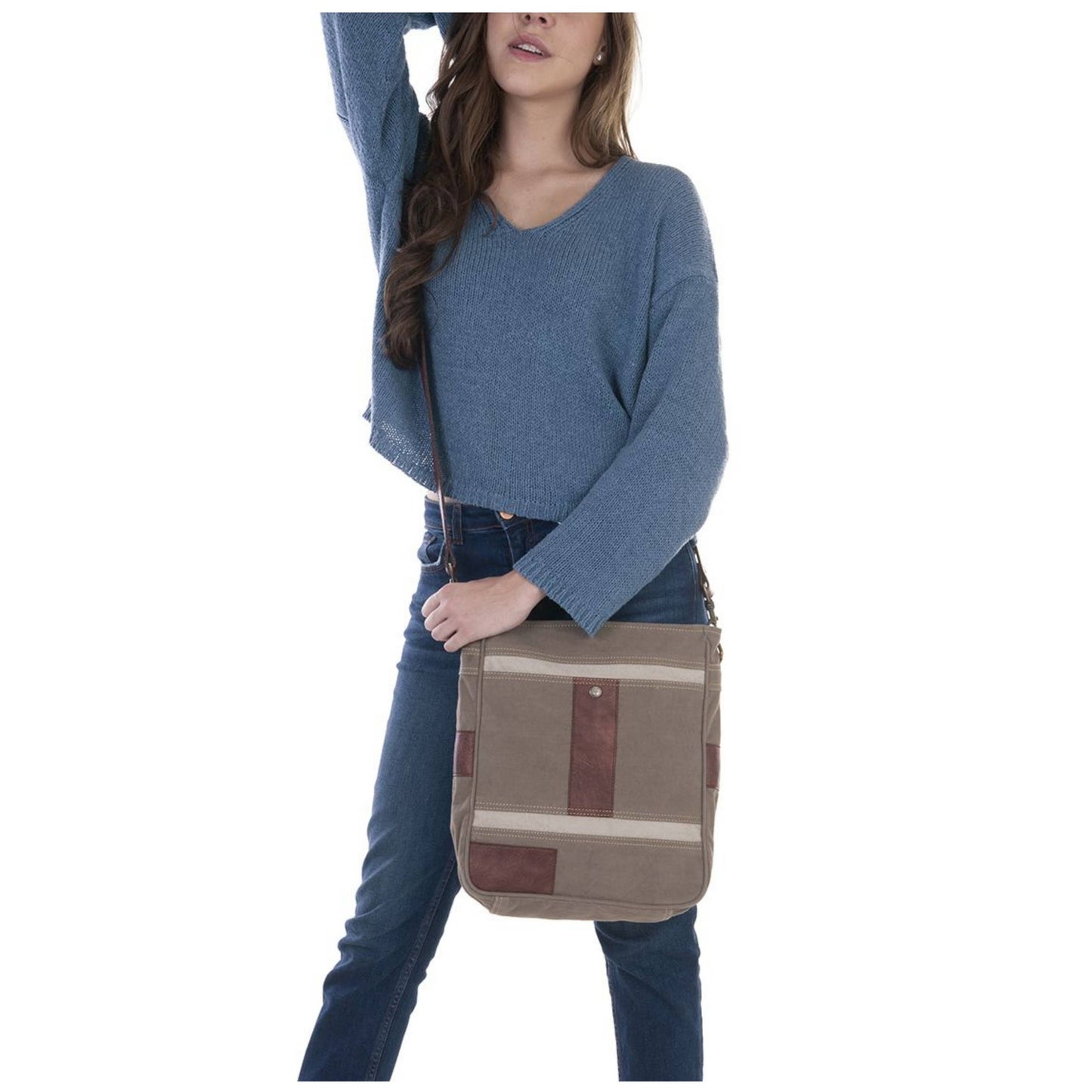 Cameron Up-Cycled Canvas Crossbody Bag - Oak