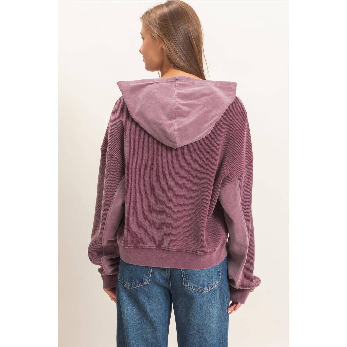 Acid Wash Waffle Knit Zip Up