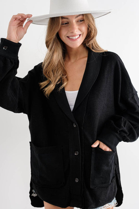 Raw Edge Side Slit Blazer