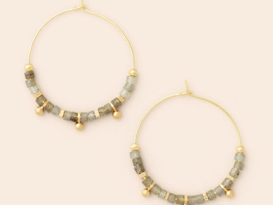 Stone Disc Hoop Earring - Labradorite/Gold