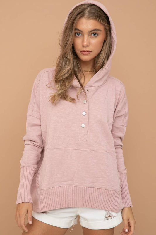 Oversized Snap Up Hooded Pullover