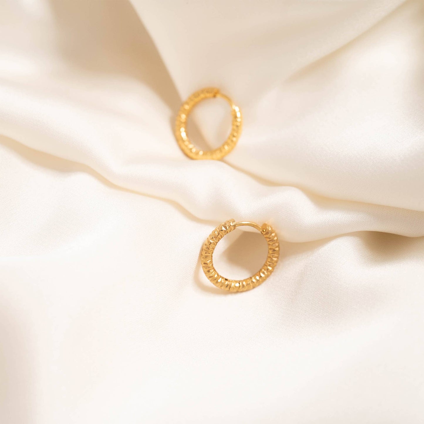 18K Gold PVD Stainless Steel Textured Huggie Hoop Earrings 15mm