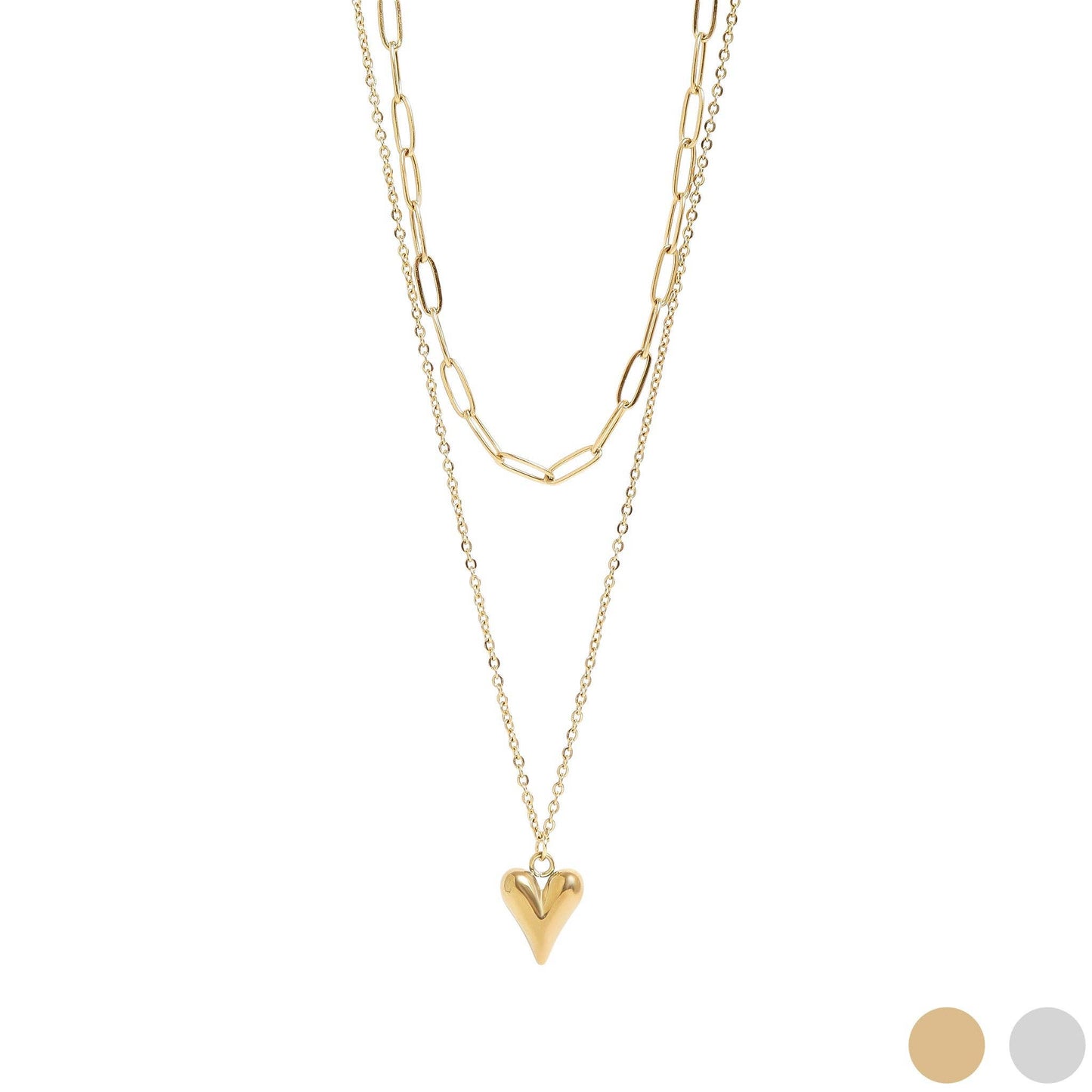 Layered Chain Heart Charm Necklace
