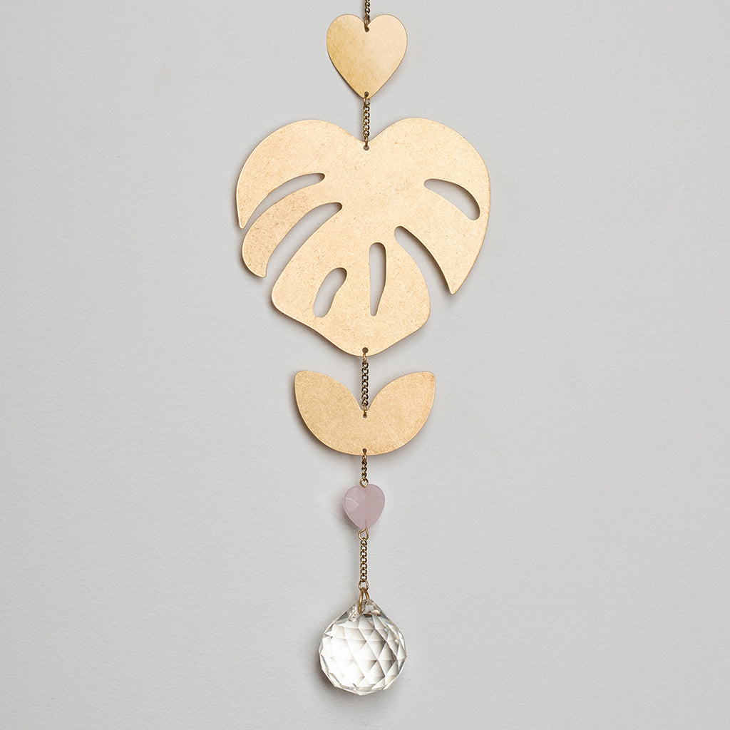 Suncatcher-Monstera Leaf/Rose Quartz
