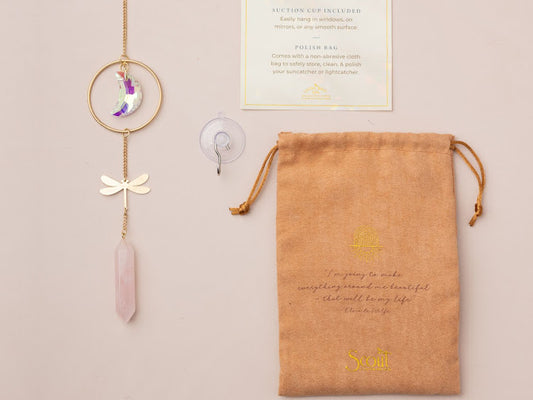 Stone Suncatcher - Dragonfly/Rose Quartz