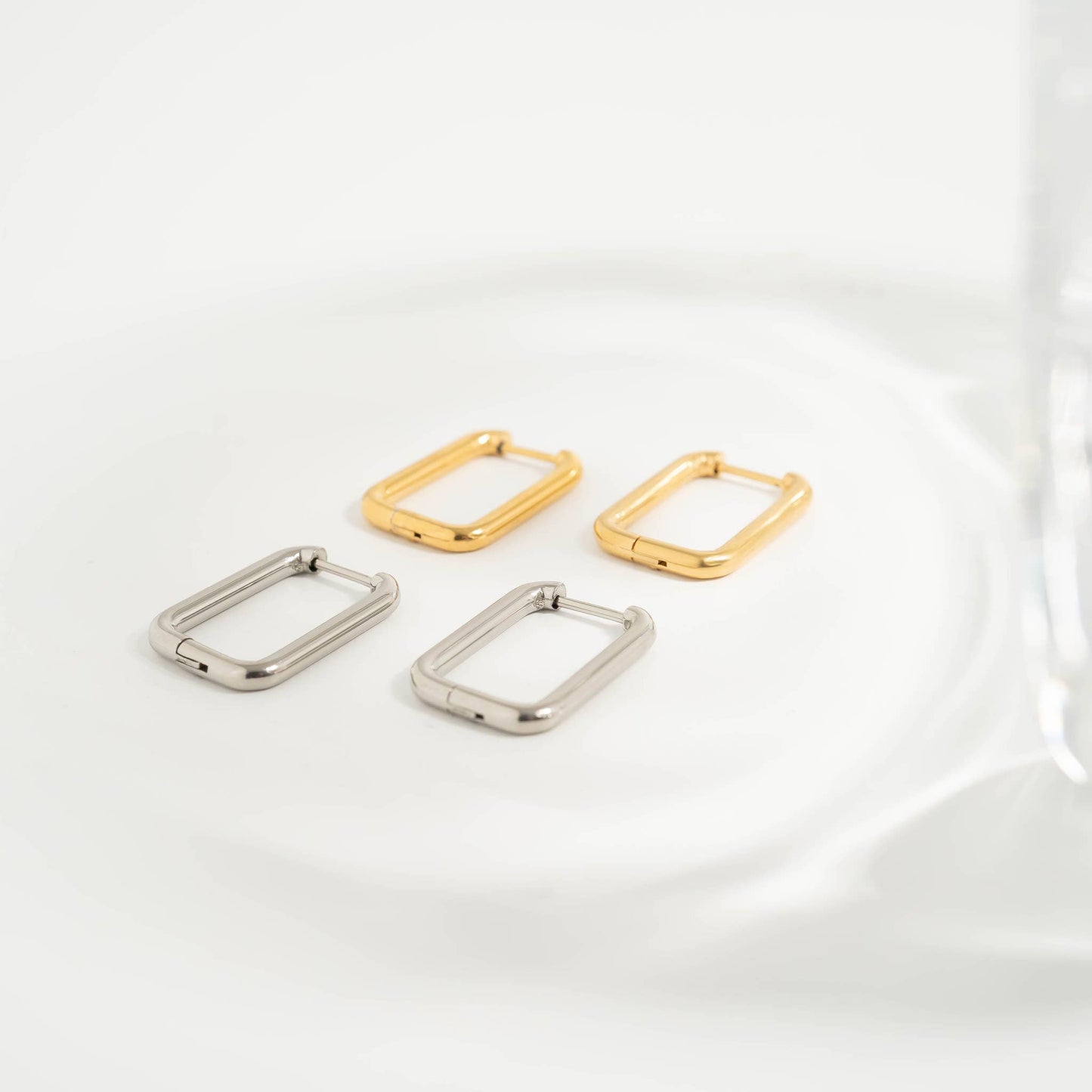 Rounded Rectangle Huggie Earring