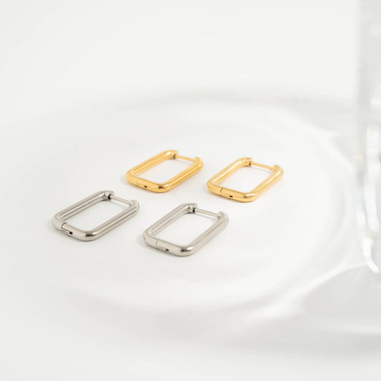 Rounded Rectangle Huggie Earring