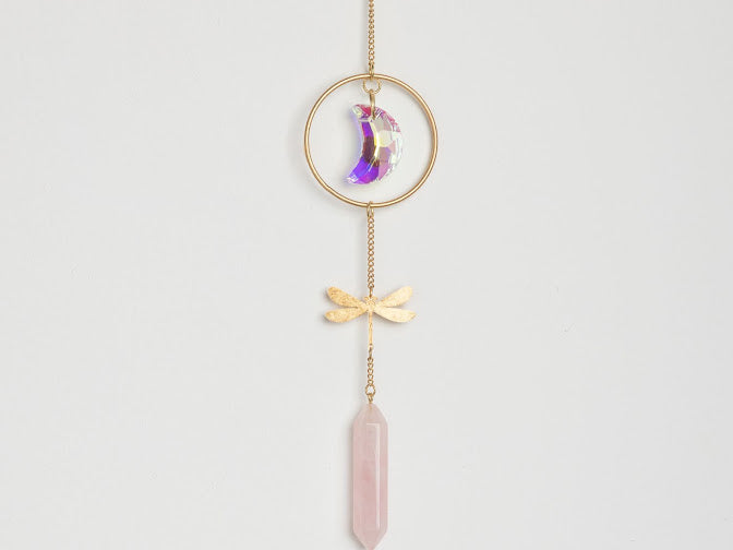 Stone Suncatcher - Dragonfly/Rose Quartz