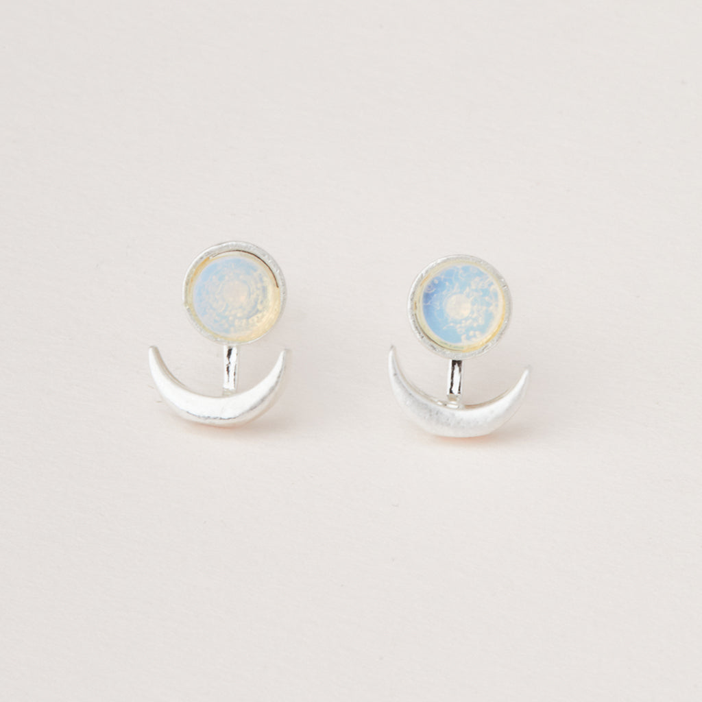 Stone Moon Phase Ear Jacket-Opalite/Silver