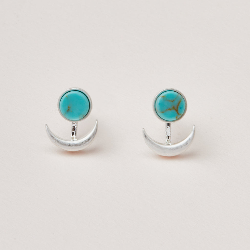 Stone Moon Phase Ear Jacket-Turquoise/Silver