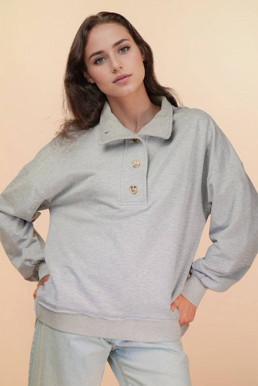 The Cozy Half Button Top