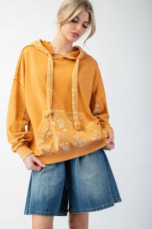 Mineral Wash Hoodie-Marigold
