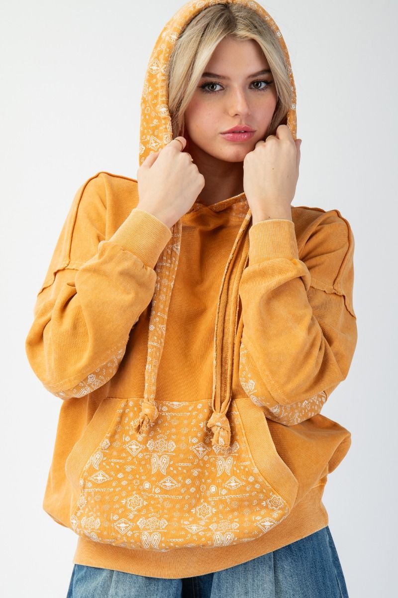 Mineral Wash Hoodie-Marigold