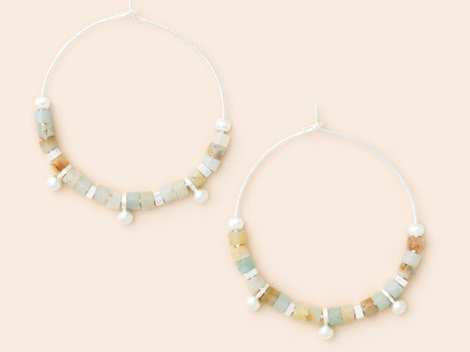 Stone Disc Hoop Earring - Amazonite/Silver