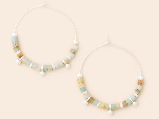 Stone Disc Hoop Earring - Amazonite/Silver
